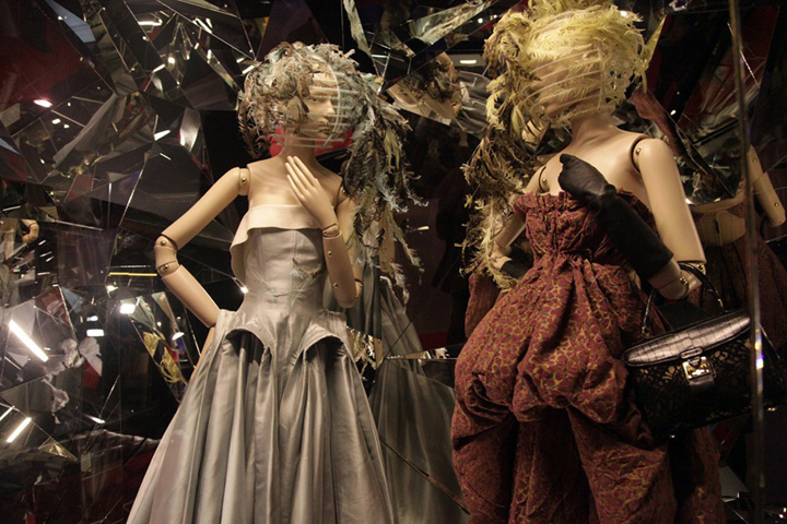 A model displays a creation by designer Marc Jacobs for Louis Vuitton  Spring-Summer 2012 Ready-To-Wear collection show held at La cour Carree du  Louvre, in Paris, France, on October 5, 2011. Photo