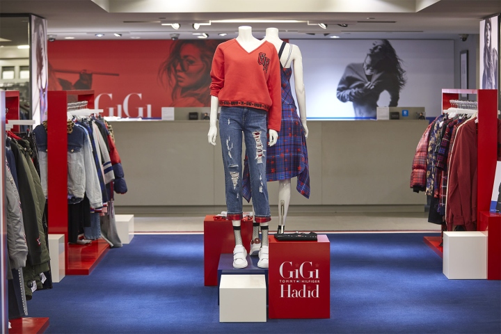 Hilfiger Gigi Hadid fashion displays at London Fashion Week by StudioXAG, –